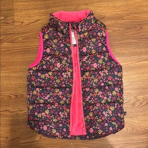 LIKE NEW GAP 5T- Floral Kids Puffer Vest - Pink and Black